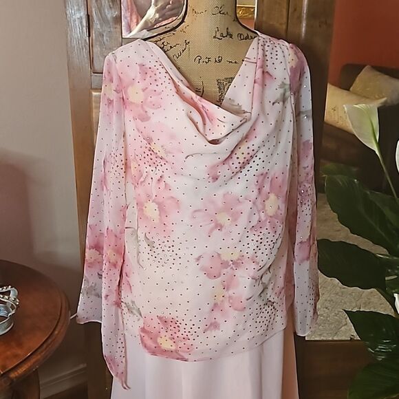 Onyx Nite Pastel Pink Floral bodice gown size 16 - Picture 2 of 14